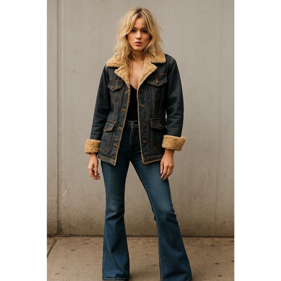 Giacca Jackets & Blazers - Vintage Denim Jacket Shearling Lined Boho Biker Chic M Giacca Penny Lane